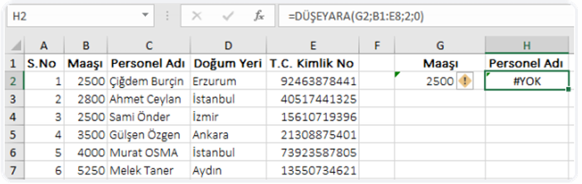 Düşeyara yok hatası